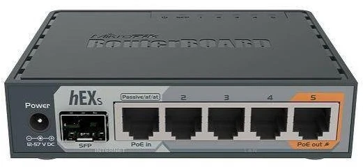 Šakotuvas Mikrotik Wired Ethernet Maršrutizatorius RB760iGS, hEX S, Dual Core 880MHz CPU, 256MB RAM, 16 MB (MicroSD), 5xGigabit LAN, 1xSFP, USB, IPsec hardware encryption support and The Dude serveris package, PCB temperature and Voltage Monitorius, Beeper, RouterOS L4 | MikroTik | Enthernet Maršrutizatorius hEX S | RB760iGS | No Wi-Fi | 10/100/1000 Mbit/s | Mesh Support No | MU-MiMO No | No mobile broadband | Antenna type No antena | 1 | 12 mėn.