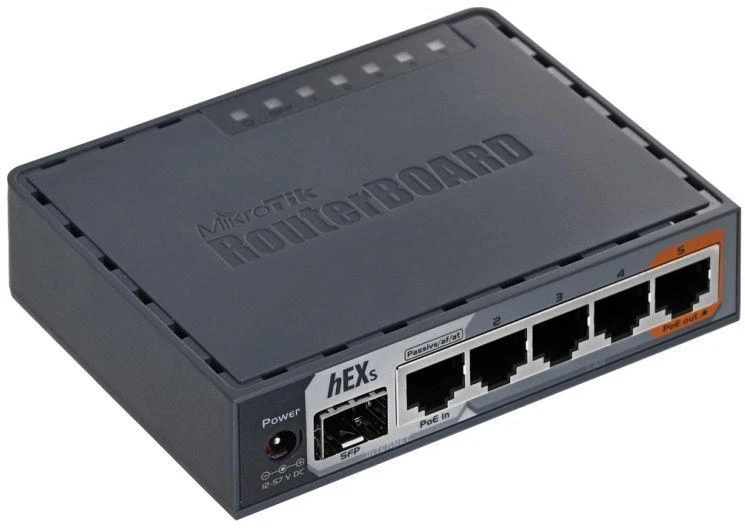 Šakotuvas Mikrotik Wired Ethernet Maršrutizatorius RB760iGS, hEX S, Dual Core 880MHz CPU, 256MB RAM, 16 MB (MicroSD), 5xGigabit LAN, 1xSFP, USB, IPsec hardware encryption support and The Dude serveris package, PCB temperature and Voltage Monitorius, Beeper, RouterOS L4 | MikroTik | Enthernet Maršrutizatorius hEX S | RB760iGS | No Wi-Fi | 10/100/1000 Mbit/s | Mesh Support No | MU-MiMO No | No mobile broadband | Antenna type No antena | 1 | 12 mėn.