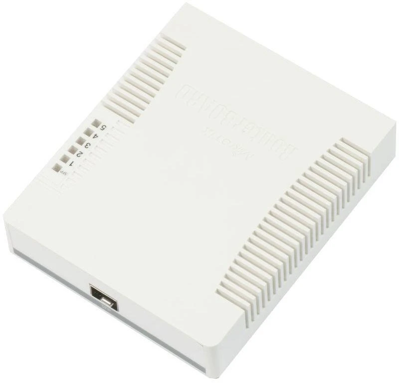 Ausinės Mikrotik RB260GS gigabitinis eterneto maršrutizatorius (10/100/1000) su PoE palaikymu, baltas
