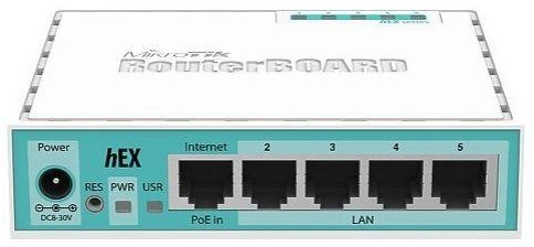 Mikrotik RB750GR3 gigabitinis eterneto maršrutizatorius, turkio ir baltos spalvos