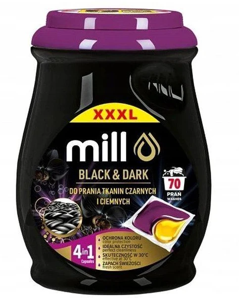 Madonis MILL PROFESSIONAL 2 kamerų skalbimo kapsulės juodai ir tamsiai atspalviams 70 vnt.