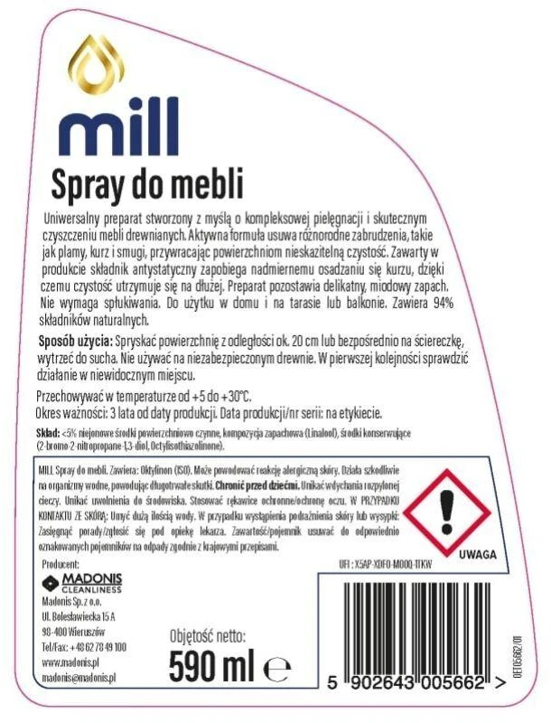 Madonis MILL Clean Furniture Purškiklis 590 ml