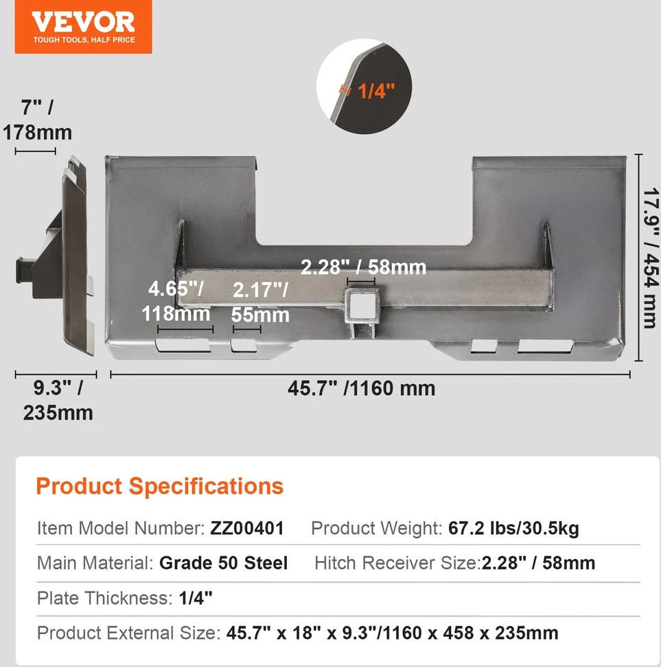 VEVOR greiferio tvirtinimo plokštė su 2.28 cm gavikliu