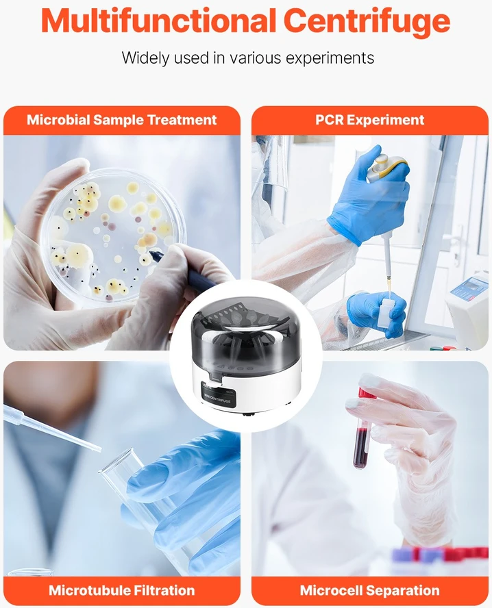 VEVOR Mini centrifuga 0.2/1.5/2 ml, 7000 aps./min.