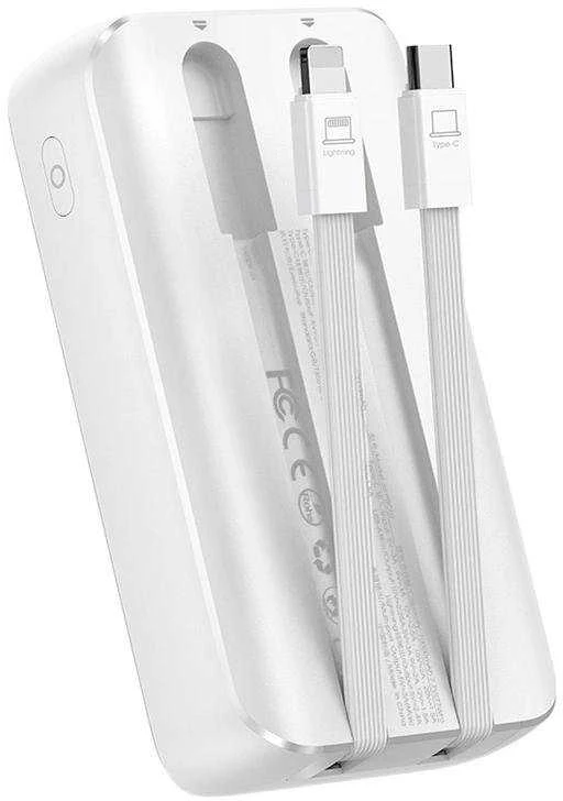 Mini power bank su integruotu kabeliss Joyroom JR-PBC06 30W 10000mAh – baltos spalvos