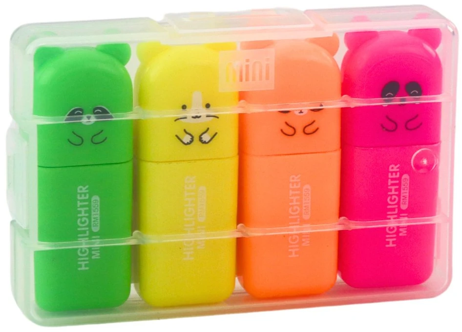 Lean Mini žymeklių rinkinys su meškučiais, 4 spalvų, plastikinėje dėžutėje