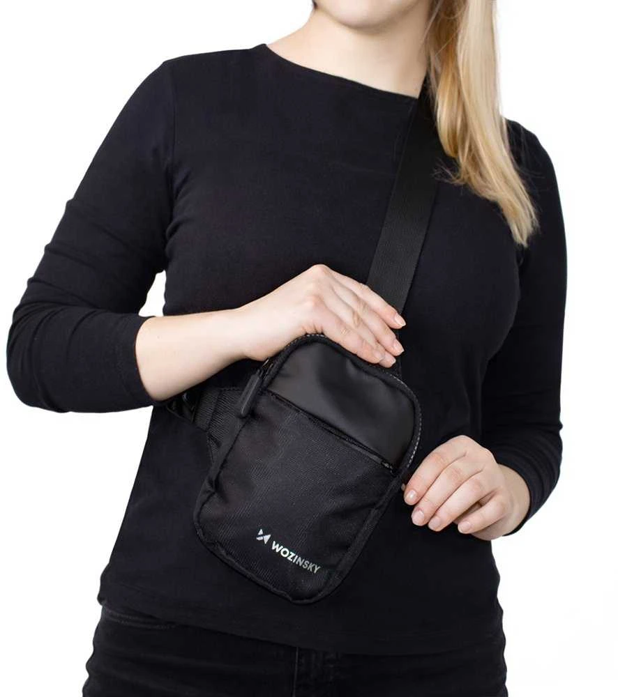 Wozinsky WMS-W1 Unisex Mini Shoulder Bag Atsparus vandeniui Dual-Compartment for Phone - Juodas