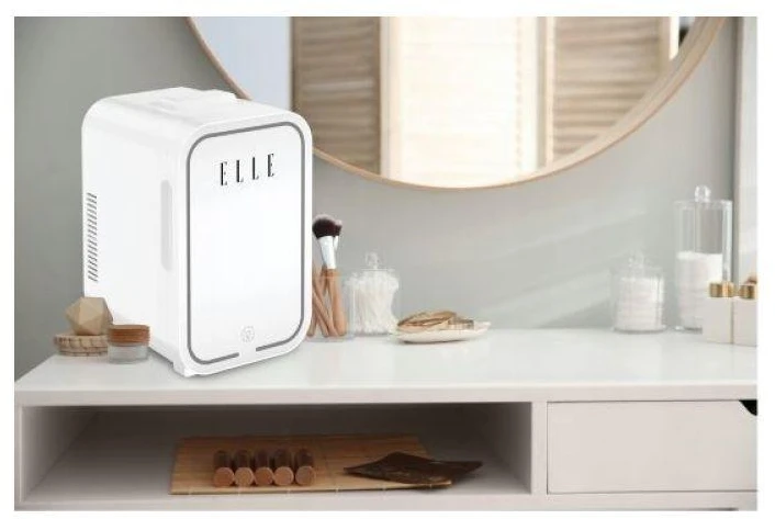 ELLE 8L mini šaldytuvas su LED makiažo veidrodėliu, baltas