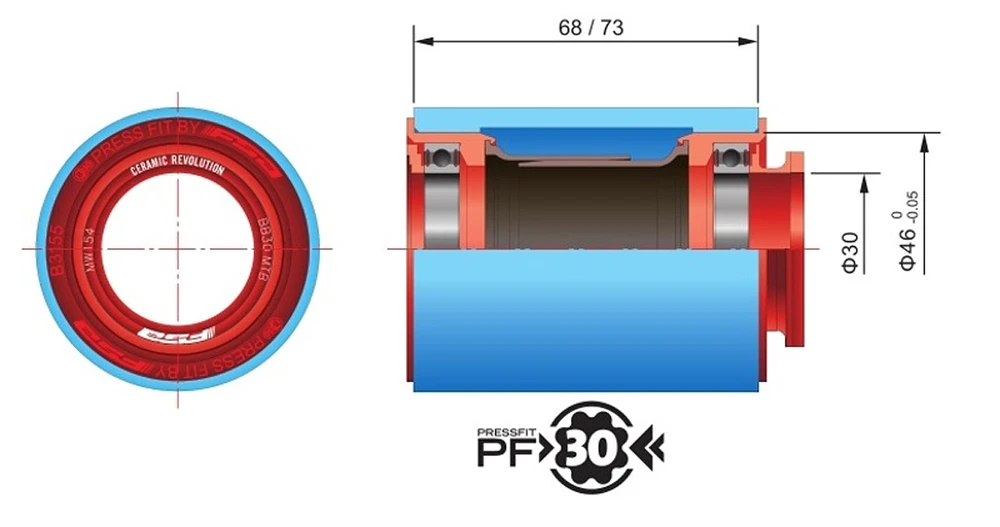 Miniklio velenas FSA PF30 MTB 46 x 68 mm