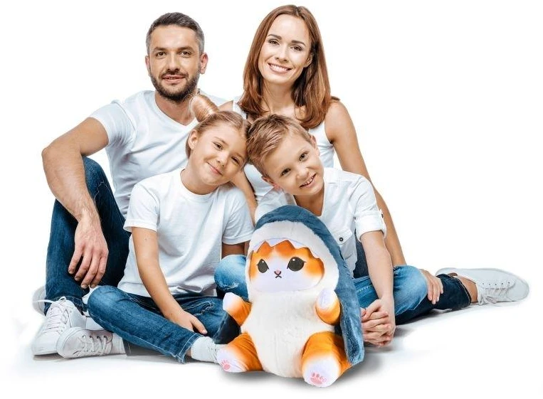 Minkšta pliušinė pagalvėlė – katinas rykliuko kostiume