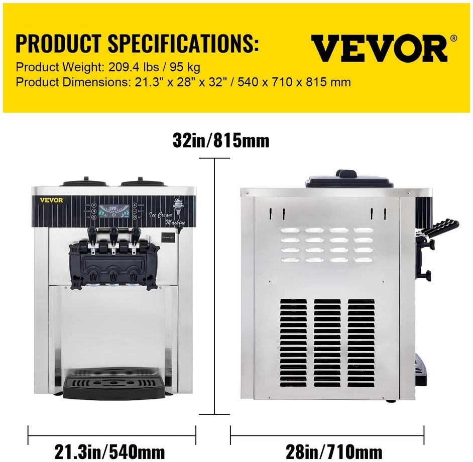VEVOR Komercinė minkštų ledų mašina 2200W