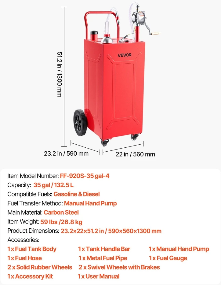 Mobili kuro talpa su pompa VEVOR FF-920S-35Gal-4, 132,5 l