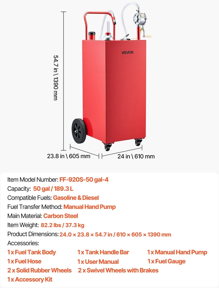 Mobili kuro talpa VEVOR FF-920S-50Gal-4, 189,3 l