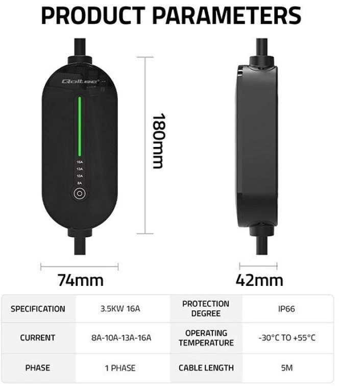 Qoltec 2w1 Typ2 | 3,5 kW | 230 V | LED | 5 m