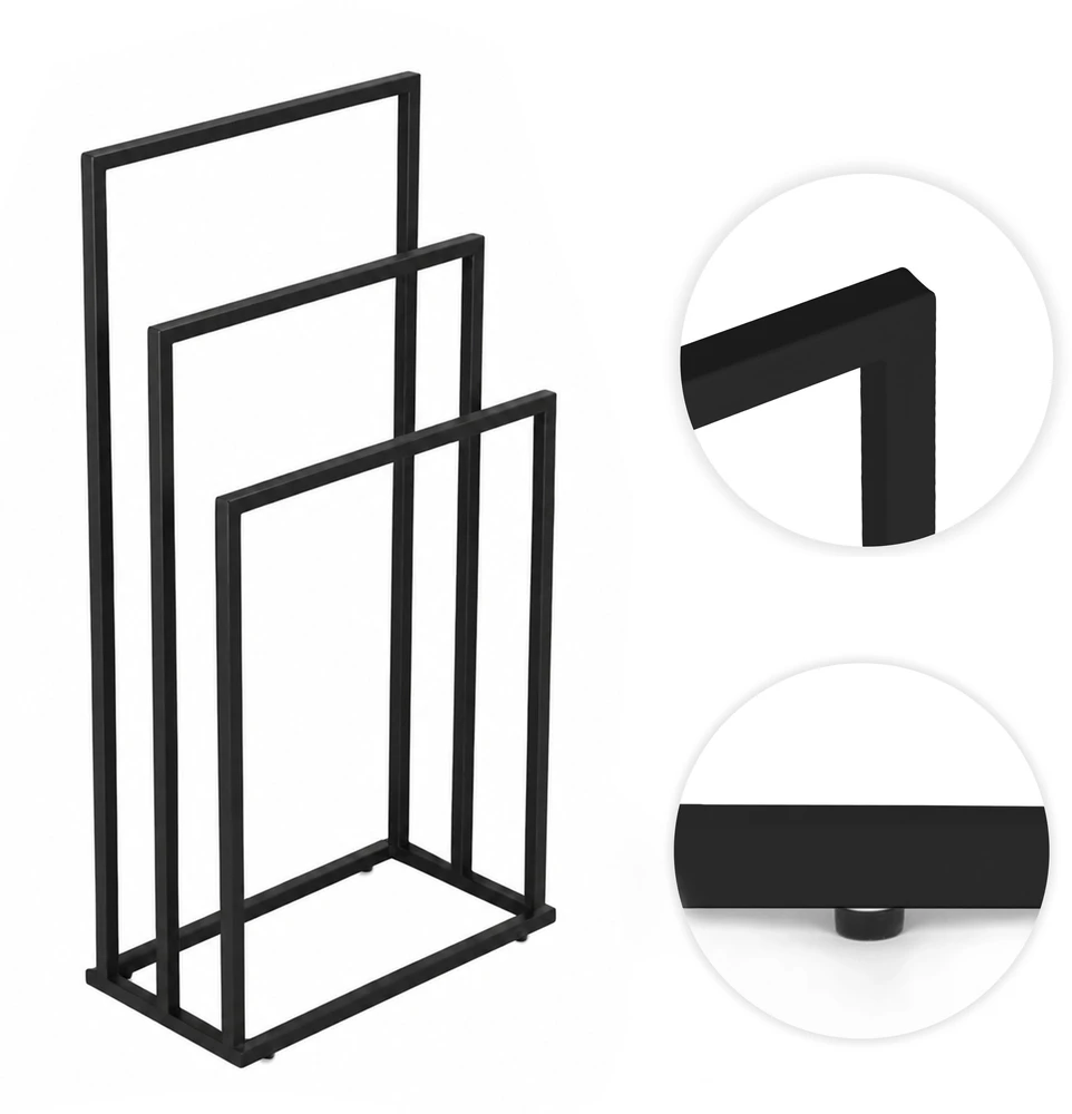 Laisvai pastatomas metalinis rankšluosčių stovas su 3 laikikliais, juodas, ModernHome