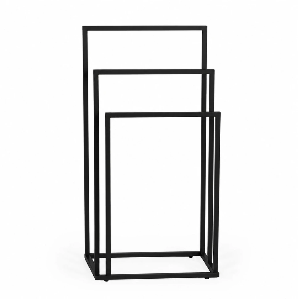 Laisvai pastatomas metalinis rankšluosčių stovas su 3 laikikliais, juodas, ModernHome