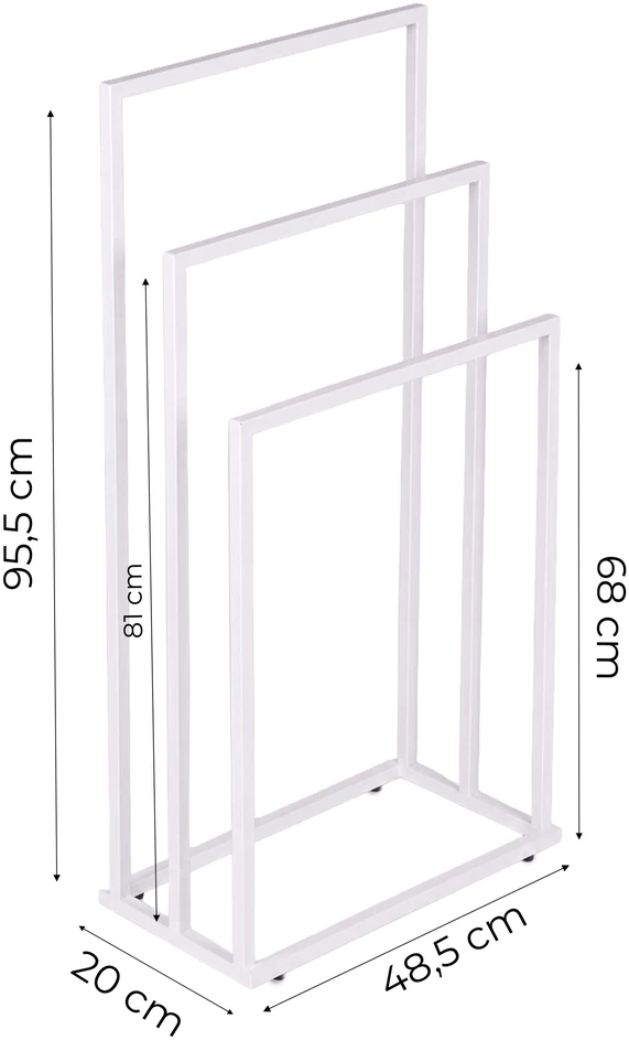 Laisvai pastatomas metalinis rankšluosčių stovas su 3 laikikliais, baltas, ModernHome