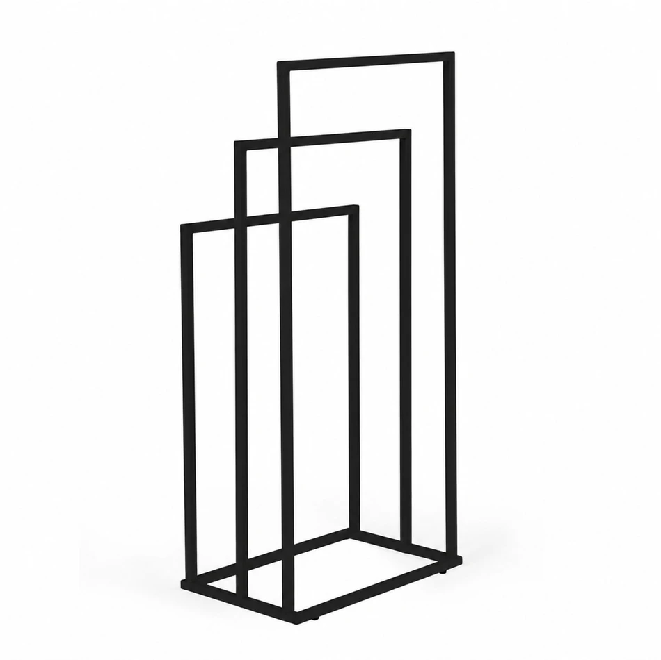 Laisvai pastatomas metalinis rankšluosčių stovas su 3 laikikliais, juodas, ModernHome