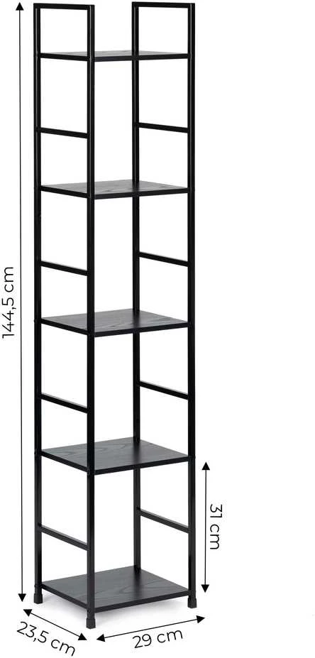 Moderni medinė lentyna su metaliniu rėmu, keturių lentynų, LOFT stilius, juoda, ModernHome