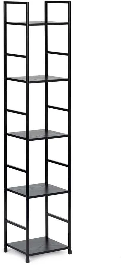 Moderni medinė lentyna su metaliniu rėmu, keturių lentynų, LOFT stilius, juoda, ModernHome