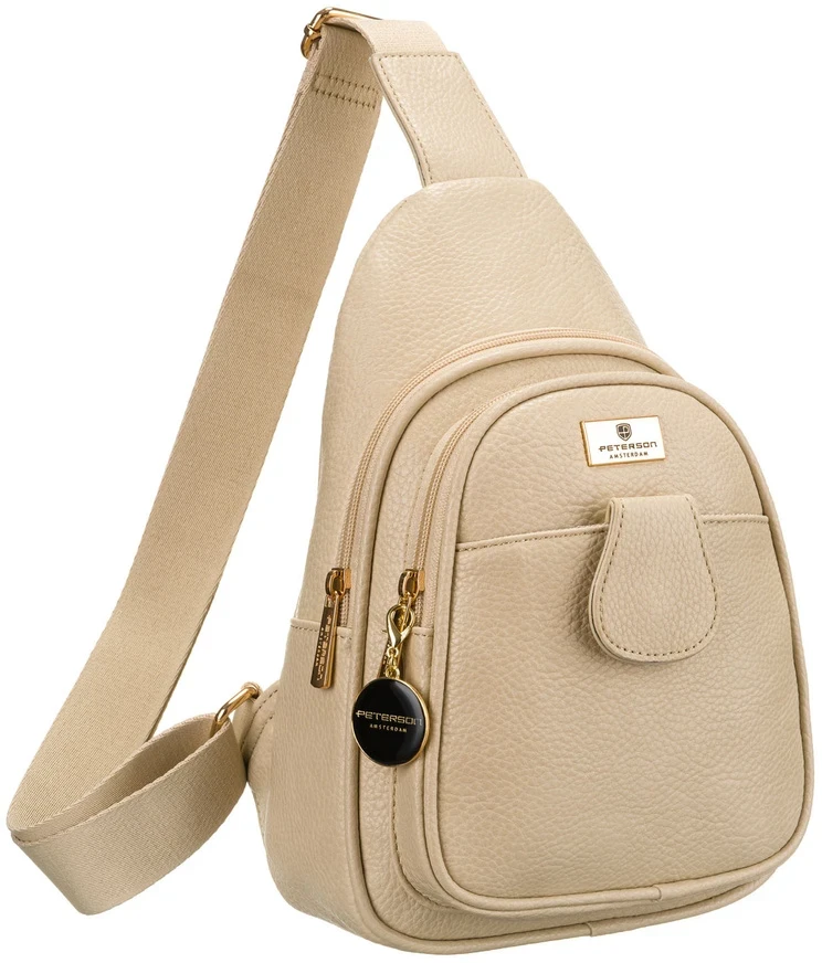 Madinga ir funkcionali bežinė moteriška crossbody rankinė iš eko odos Peterson