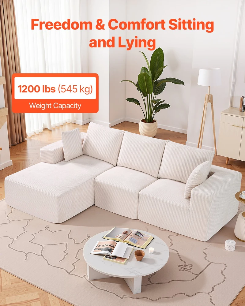 VEVOR Modulinis kampinis sofa su gultu ir pagalve smėlio spalvos
