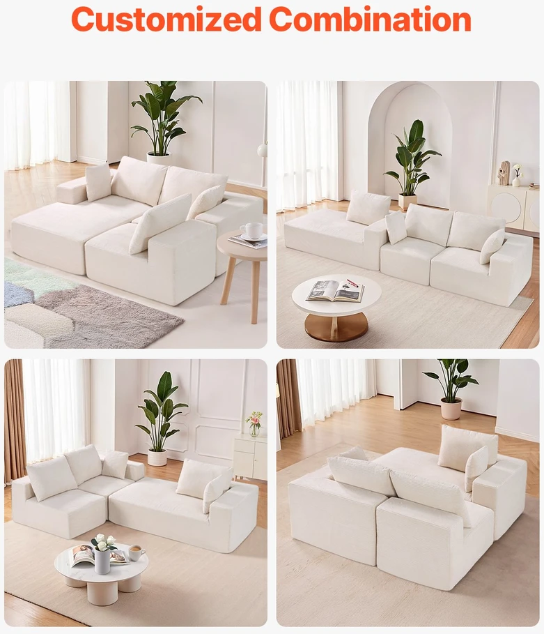 VEVOR Modulinis kampinis sofa su gultu ir pagalve smėlio spalvos