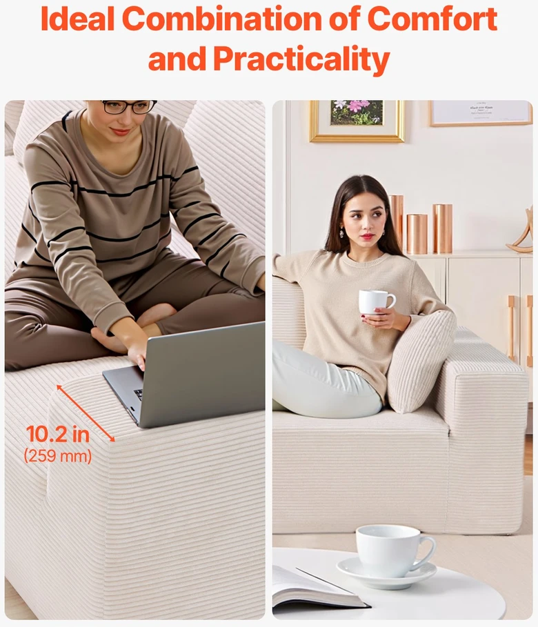 VEVOR Modulinis kampinis sofa su gultu ir pagalve smėlio spalvos