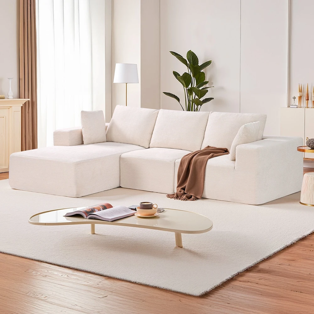 VEVOR Modulinis kampinis sofa su gultu ir pagalve smėlio spalvos