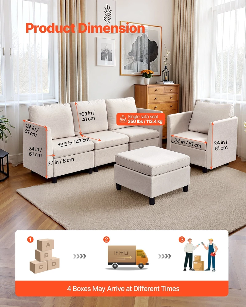 VEVOR Modulinė 5 vietų sofa su paslėpta saugykla
