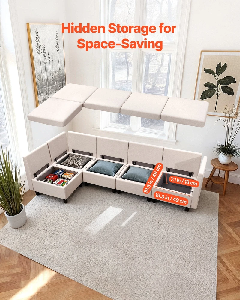 VEVOR Modulinė 5 vietų sofa su paslėpta saugykla