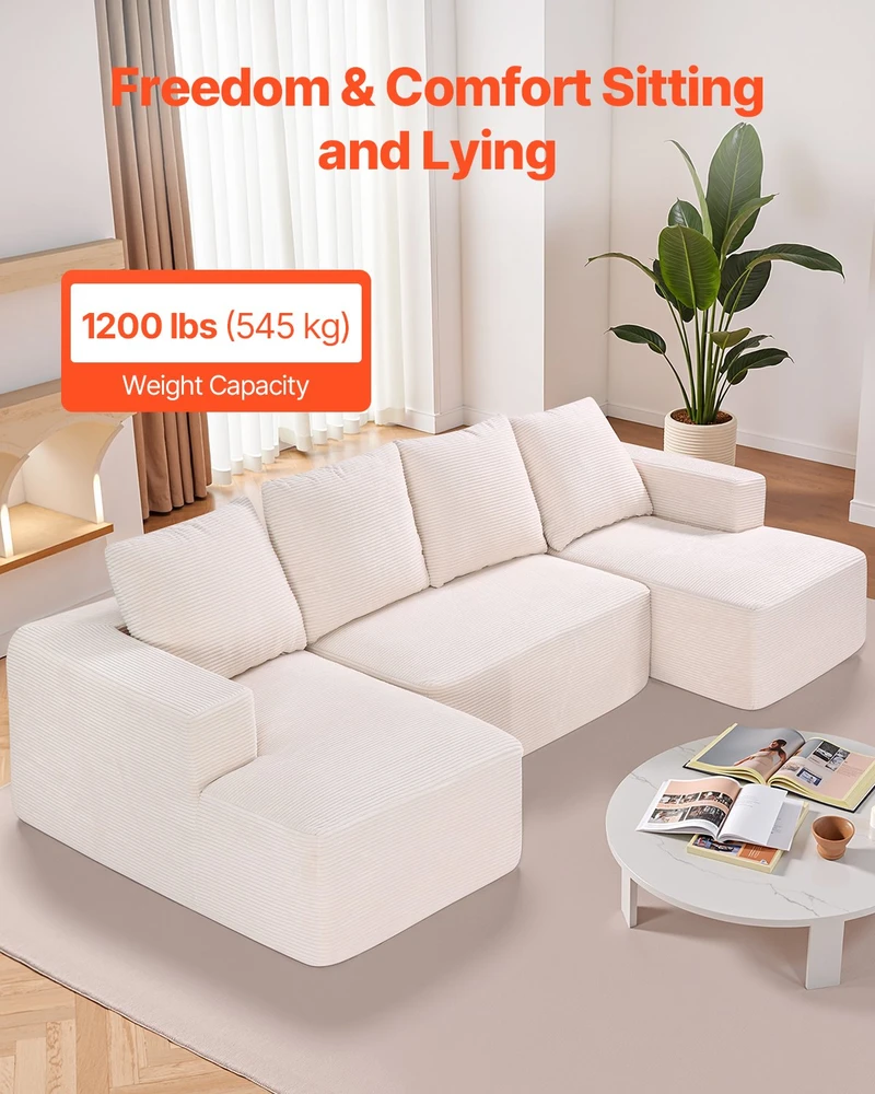 Sofa VEVOR Minkštas U formos modulinis kampas su šezlongu