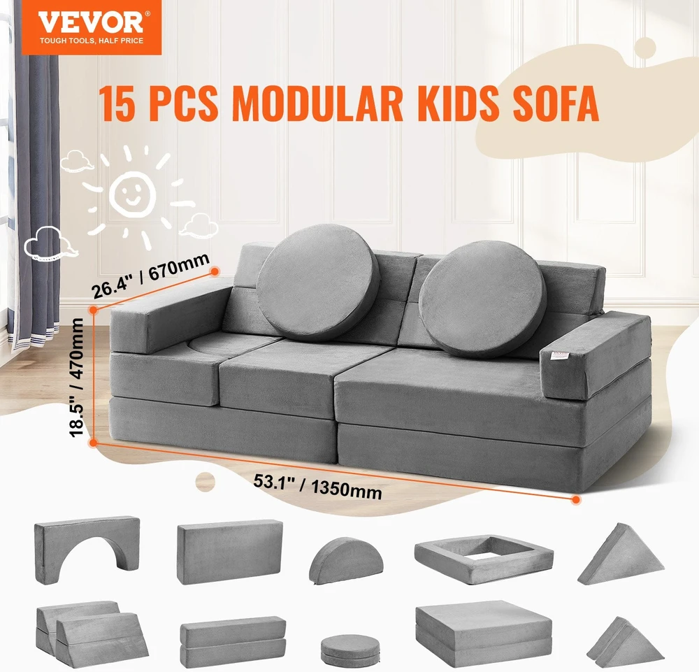 VEVOR Vaikiška modulinė sofa, 15 dalių