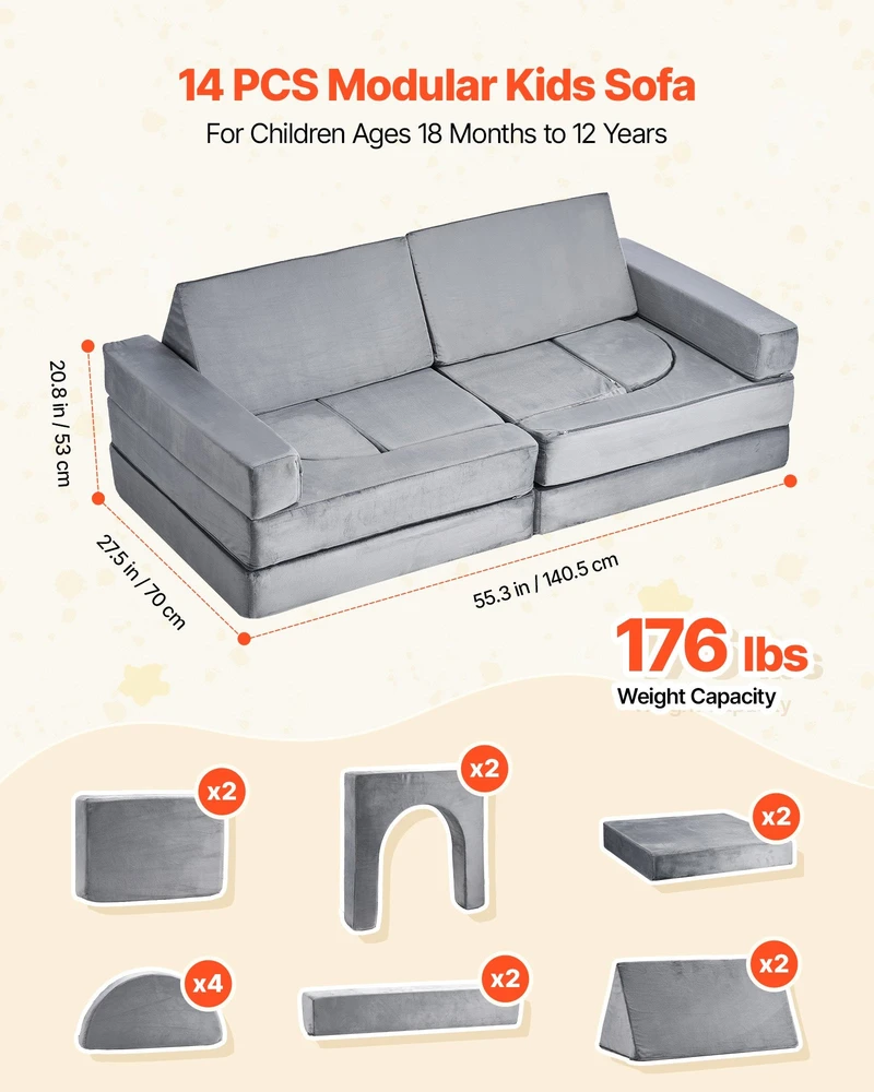 VEVOR Vaikiška modulinė sofa su atlošais