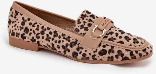 Mokasinai smėlio spalvos su leopardiniu raštu
