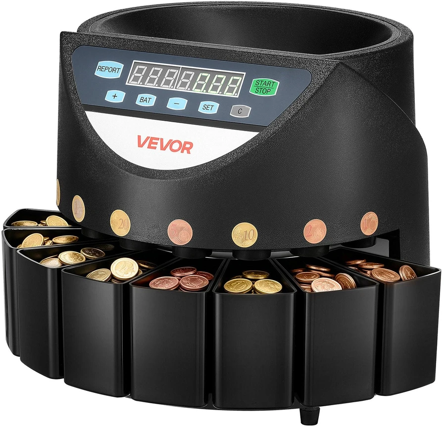 Monetų skaičiavimo ir rūšiavimo aparatas VEVOR KSW550-3, 147 monetos/min.