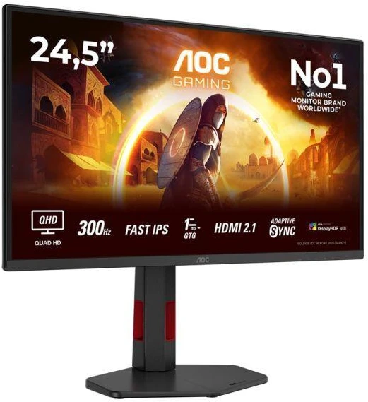 Monitorius AOC Q25G4SR, 24,5 colio, IPS, QHD jungtis, 16:9, 300 Hz, 1 ms, 2560 x 1440 pikselių, 400 cd/m2, HDMI jungtys: 2, juodas