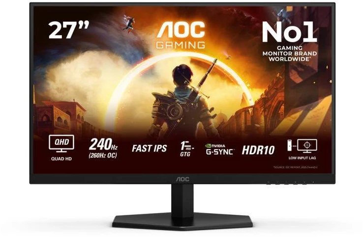 Monitorius AOC Q27G42ZE 27" IPS QHD 16:9 260 Hz 1 ms 2560 x 1440 pikselių 300 cd/m2, 1 HDMI prievadas, juodas
