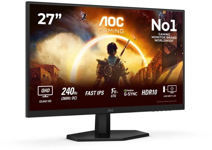 Monitorius AOC Q27G42ZE 27" IPS QHD 16:9 260 Hz 1 ms 2560 x 1440 pikselių 300 cd/m2, 1 HDMI prievadas, juodas