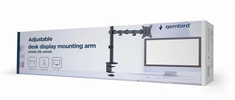 GEMBIRD MA-D1-01 reguliuojamo aukščio stalo ekrano tvirtinimo laikiklis - pasukamas, pakreipiamas, pasukamas - 17-32 colių, svoris 9kg