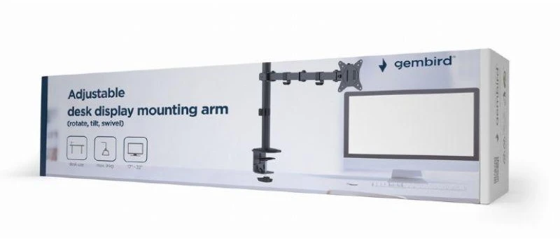 GEMBIRD MA-D1-01 reguliuojamo aukščio stalo ekrano tvirtinimo laikiklis - pasukamas, pakreipiamas, pasukamas - 17-32 colių, svoris 9kg