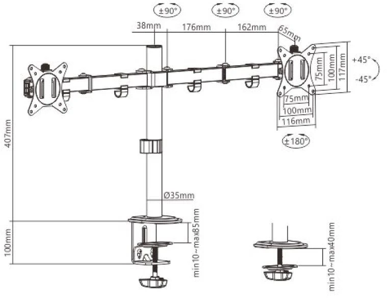 Gembird MA-D2-01 monitoriaus laikiklis / stovas 17" - 32"