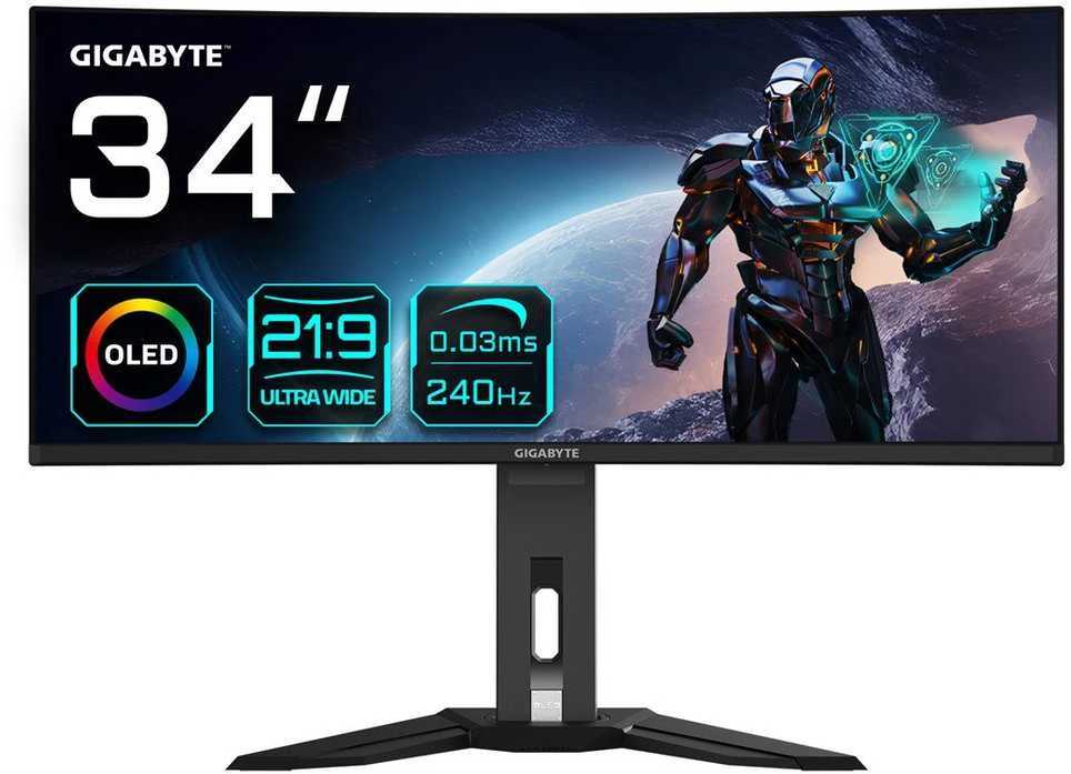 Monitorius Gigabyte | MO34WQC2 EK1 | 34" | OLED | WQHD | 240 Hz | 0,03 ms | 3440 x 1440 pikselių | 250 cd/m² | HDMI jungčių kiekis: 2