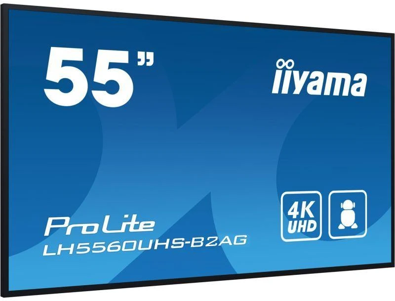 Monitorius „iiyama 55“ 3840 x 2160, UHD VA panelė, 25 % migla, 500 cd/m², kraštovaizdžio ir portreto režimas, 24/7