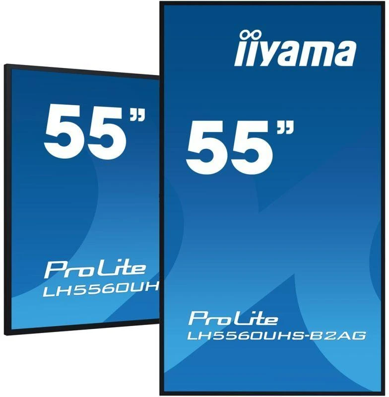 Monitorius „iiyama 55“ 3840 x 2160, UHD VA panelė, 25 % migla, 500 cd/m², kraštovaizdžio ir portreto režimas, 24/7