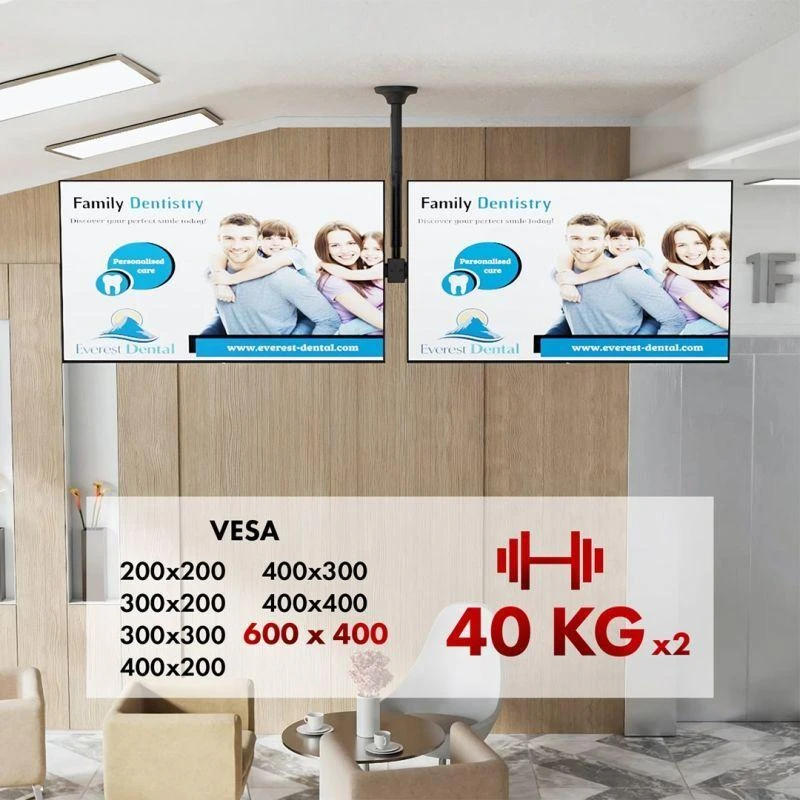 „Maclean“ lubinis laikiklis dviem televizoriams, maksimali apkrova 2x40 kg, 34–60 colių, maks. VESA 600x400, MC-111 B