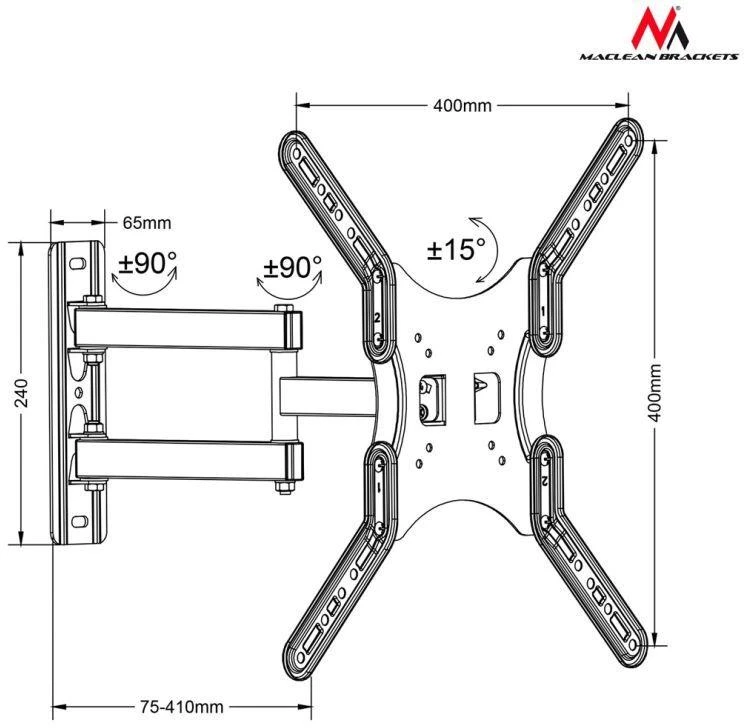 Maclean MC-759 televizoriaus ar monitoriaus sieninis laikiklis 13-55'' 30kg 