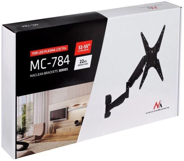 Laikiklis Tvirtinimo sienelė televizoriui Maclean MC-784 (sukamasis, pakreipiamas, sieninis, 32" - 55", maks. 20kg)
