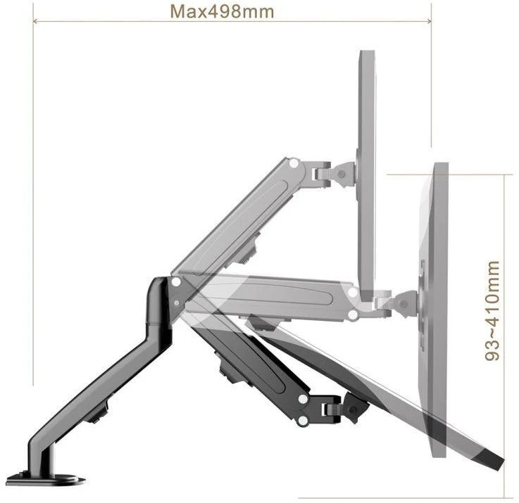Laikiklis Maclean MC-860N Monitorius Mount, with Gas Spring, 13"-27", 8kg, Juodas