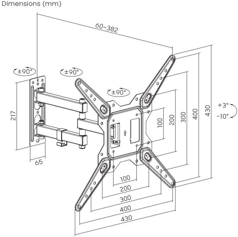Laikiklis Maclean TV or monitorius mount, universal, max VESA 400x400, 23-55", 30kg, juodas, MC-701N